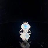 18k White Gold .25ct G VS2 Round Diamond with Moon Stone and Alexandrite Ring
